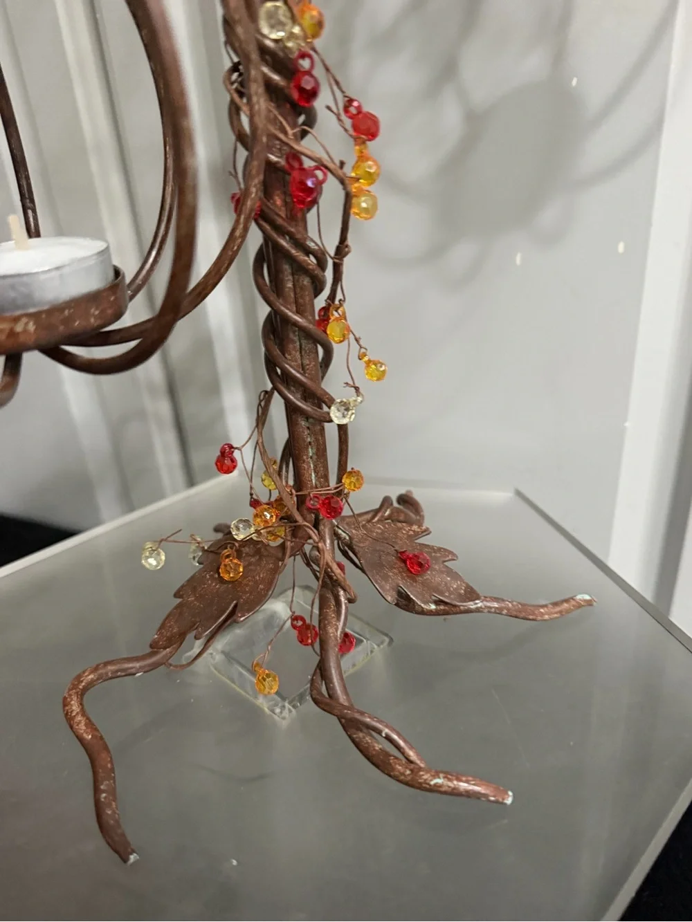 Pottery Barn Rustic Metal Bronze Brown Twig Branch 3 Pumpkins Tealight Holder